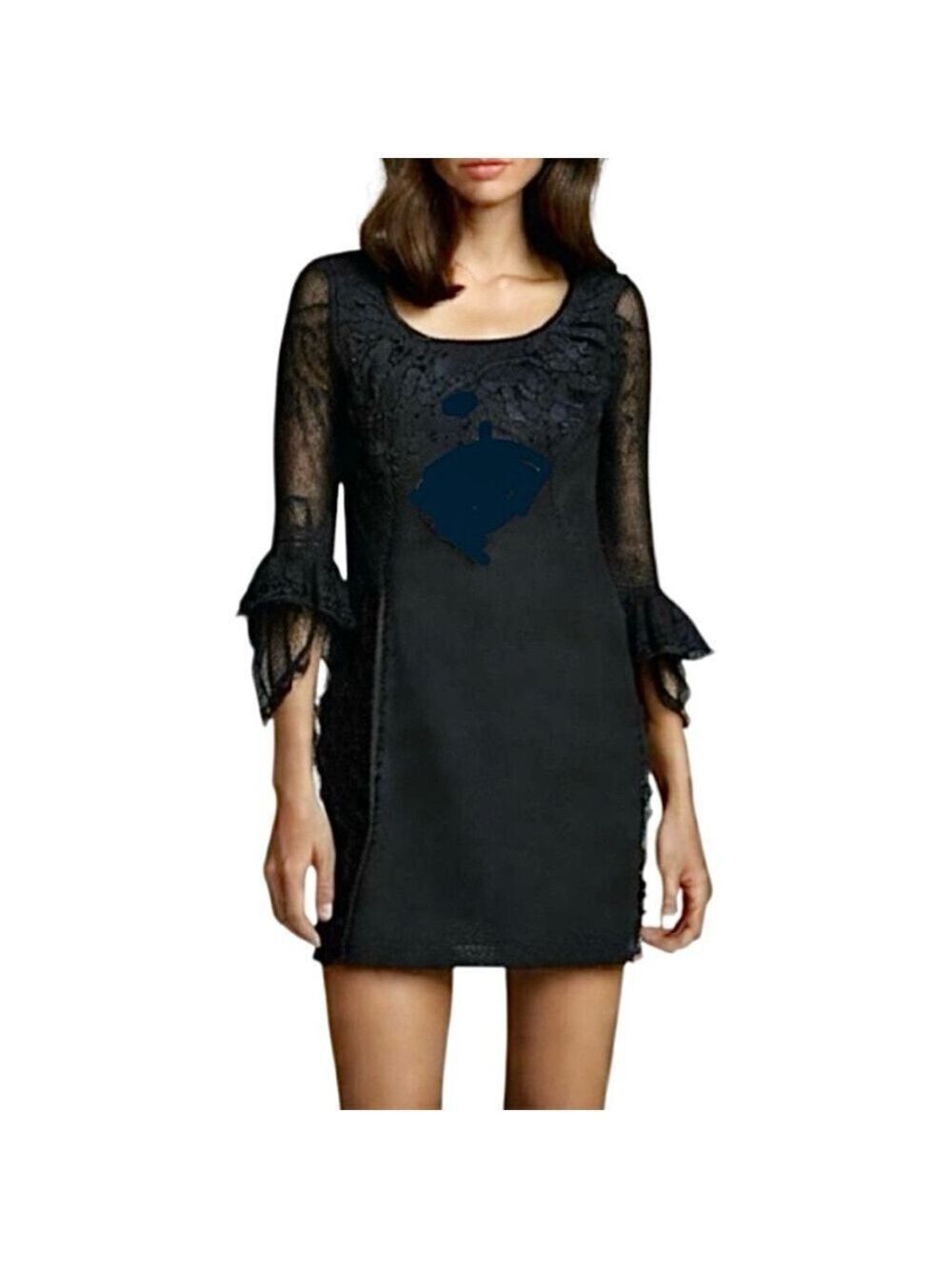 Vintage 80s Marie Claire Canada black lace sparkle 3/4 length sleeve dress 11